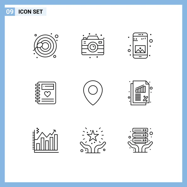 Universal Icon Symbols Group Modern Outlines Pin Location Application Wedding — Stock Vector