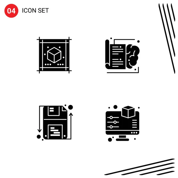 Universal Solid Glyphs Set Web Mobile Applications Cube Guarder Sheet — 스톡 벡터