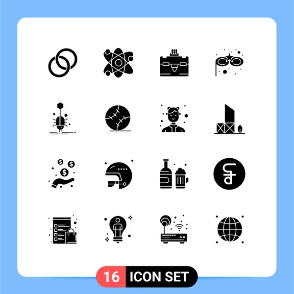 Universal Solid Glyphs Set Web Mobile Applications Vírus Rovar Táska — Stock Vector