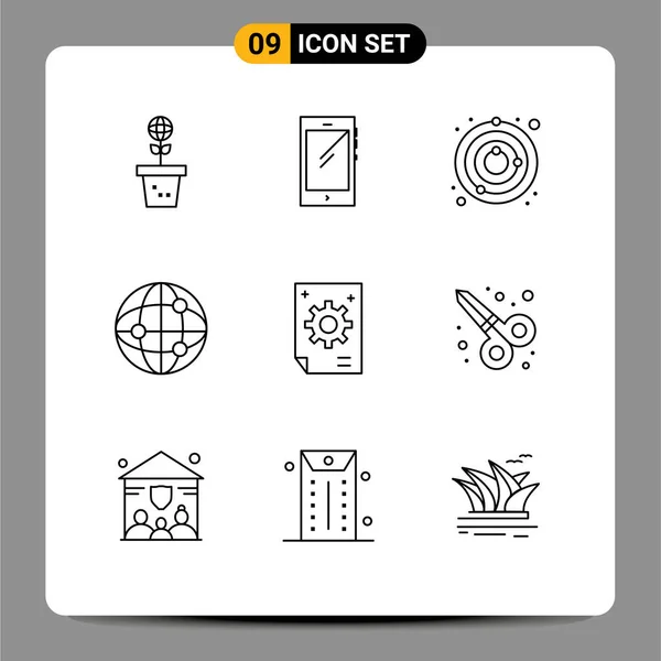 Thematic Vector Outlines Editable Symbols Business Globe Android World Space — Stockový vektor