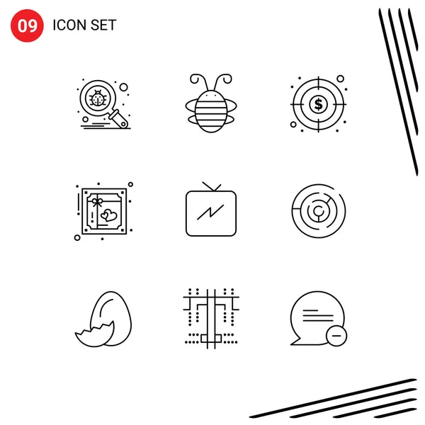 Set Modern Icons Sysymbols Signs Romantic Love Ladybug Invite Goal — Vector de stock