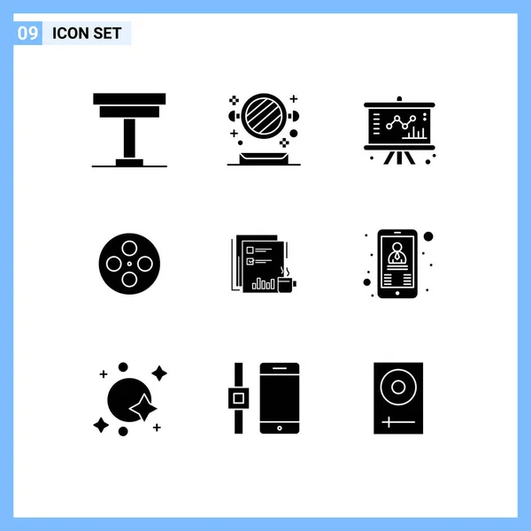 User Interface Pack Van Basic Solid Glyphs Van Koffie Film — Stockvector