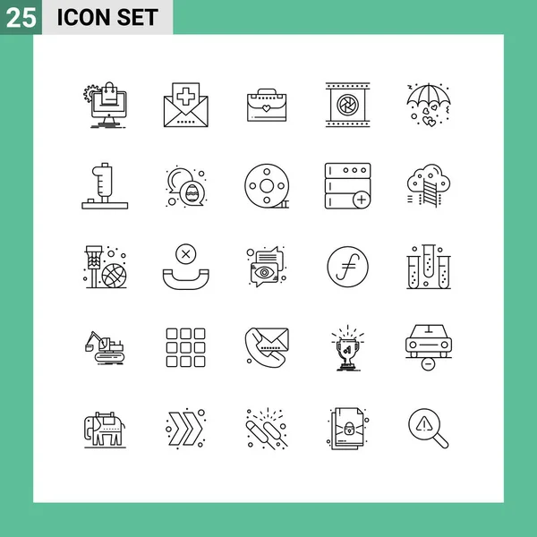 編集可能なベクトルラインパック25のシンプルなラインの特別 写真レンズ メール 光学レンズ 愛編集可能なベクトルデザイン要素 — ストックベクタ