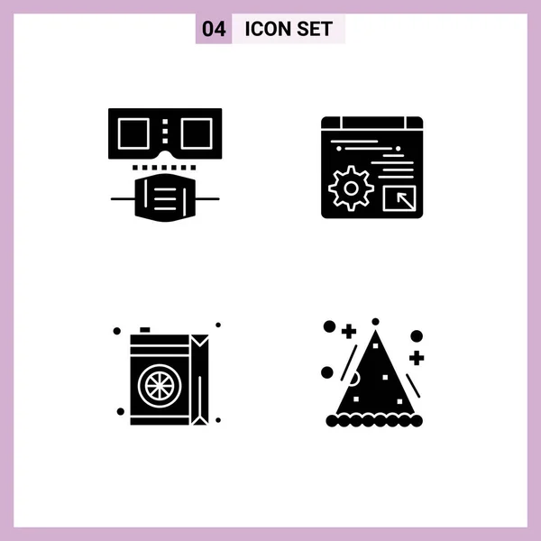 Set Modern Icons Symbols Signs Glasses Juice Web Economy Cone — Stock Vector