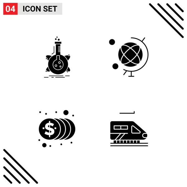 Set Commercial Solid Glyphs Pack Research Finance Tube Geography Money — Vector de stock