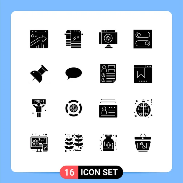 Group Modern Solid Glyphs Set Pin Kapcsoló Törlés Kapcsoló Stop — Stock Vector