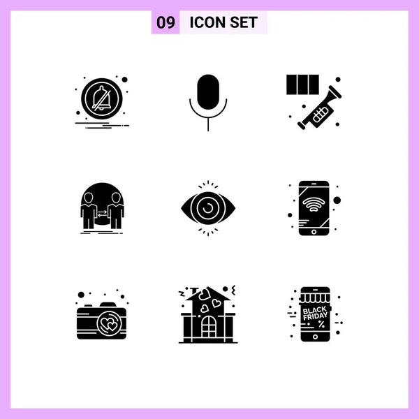 User Interface Pack Basic Solid Glyphs Eye Test Identity Horn — Stock Vector