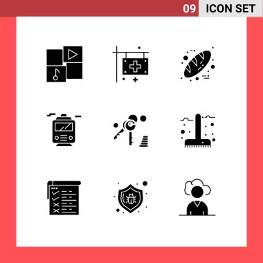 Anahtar, ulaşım, hastane, ulaşım, ulaşım için 9 Satır İşaretleri ve Sembolleri içeren Stock Vektör Simgesi Paketi, Teşekkürler.