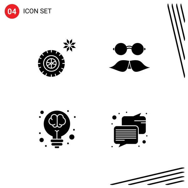 Set Modern Icons Sysymbols Signs Tires Creative Moustache Glasses Light — Vector de stock
