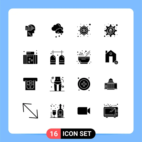 Mobile Interface Solid Glyph Set Pictograms Summer Holiday Eye Setting — Stockový vektor