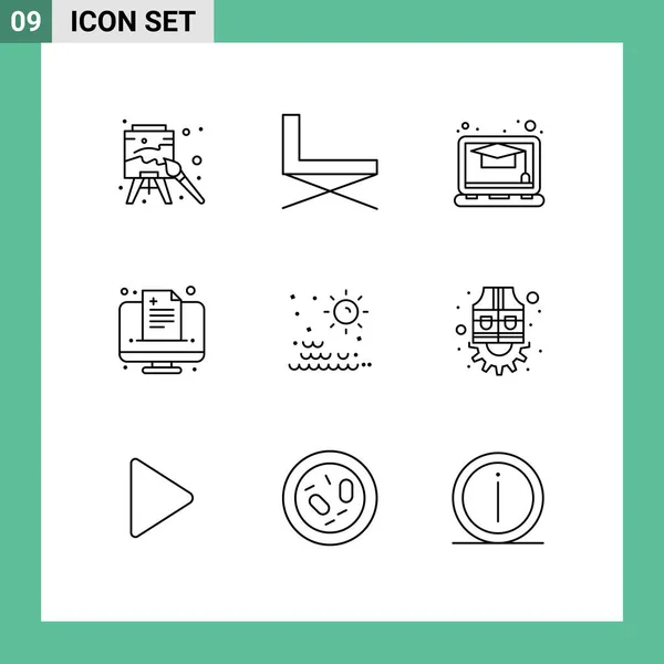 Stock Vector Icon Pack Line Signs Symbols Sun Online Sit — Stock Vector