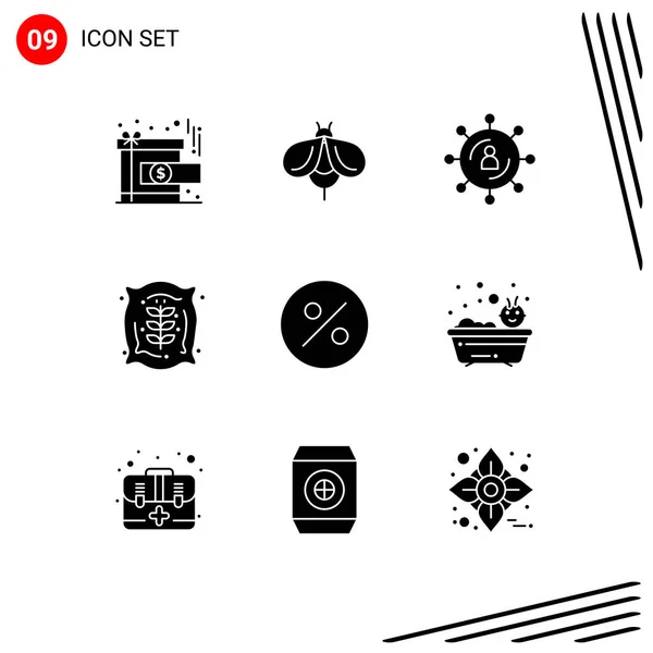 Modern Set Solid Glyphs Pictograph Finance Corn Internet Bag Seo — Vector de stock