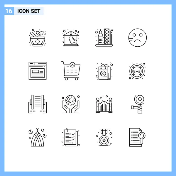 Conjunto Moderno Esquemas Pictograma Sitio Web Página Cohete Internet Emojis — Vector de stock