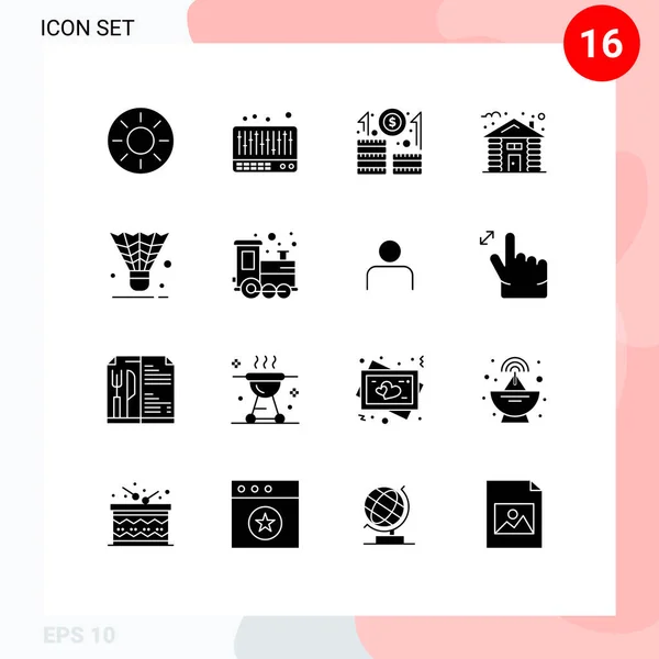 Set Modern Icons Symbols Signs Cock Tree Business Hut Forest — Stock Vector