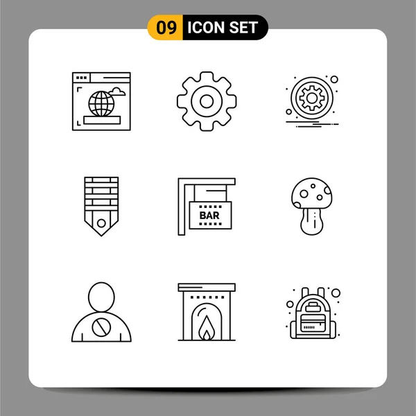 Universal Icon Symbols Group Modern Outlines Bar Sign Stripes Gear — Stock Vector