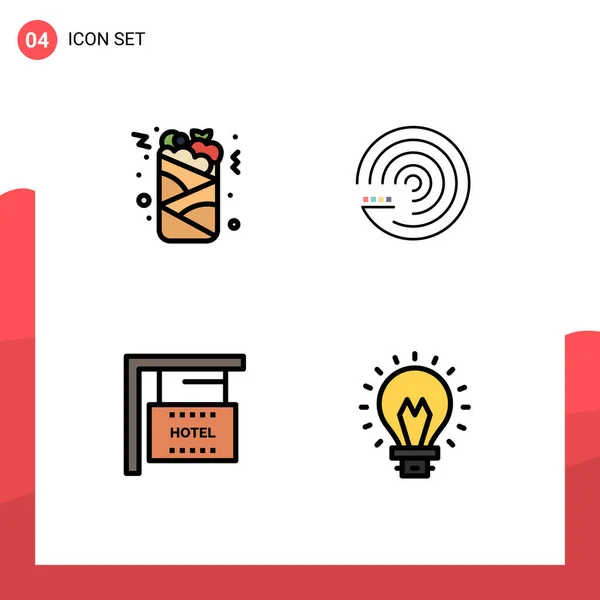 4つのモダンなUiアイコンのセット缶 吊るし 食べ物 予測モデル ホテルのための記号編集可能なベクトルデザイン要素 — ストックベクタ