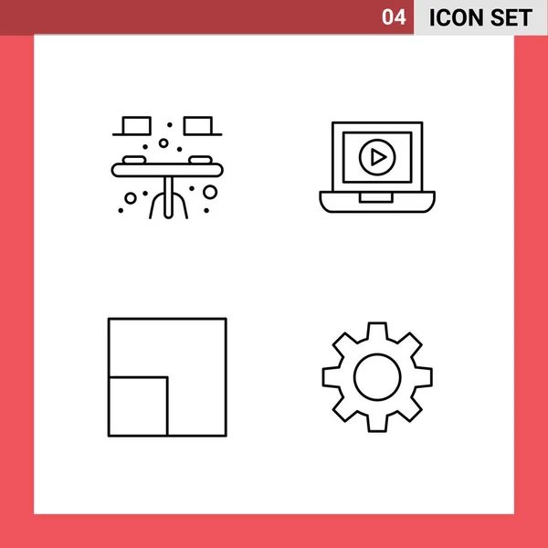 Ensemble Moderne Couleurs Plates Filledline Pictogramme Bureau Romz Table Vidéo — Image vectorielle