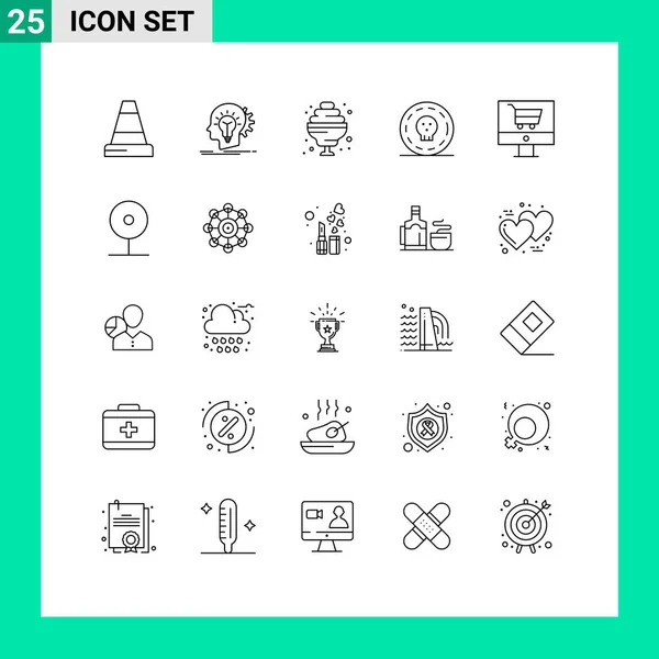 Universal Icon Symbols Gruppe Von Modernen Linien Von Online Einkaufswagen — Stockvektor