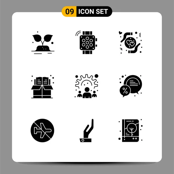 Universal Solid Glyph Signs Symbols Community Box Care Education Book — 스톡 벡터