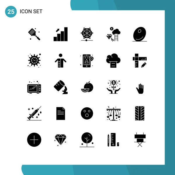 Mobile Interface Solid Glyph Set Pictograms Marketing Cloud Finance Dimond — Stock Vector