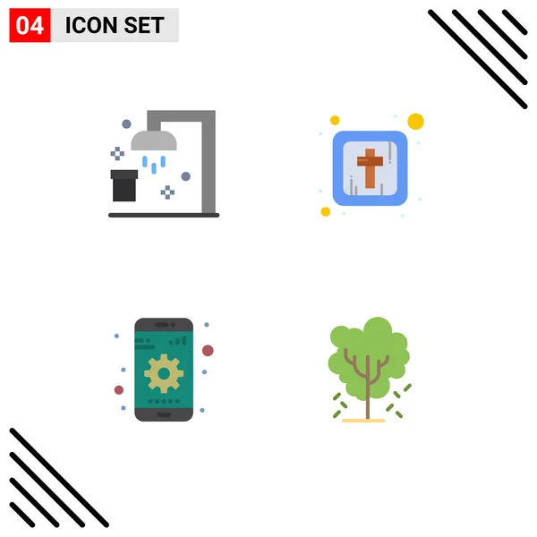 Mobile Interface Flat Icon Set Mit Piktogrammen Für Bad Einstellung — Stockvektor