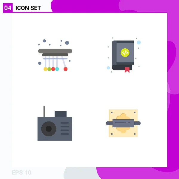 Group Flat Icons Signs Symbols Movement Device School Contacts Rolling — Stock Vector