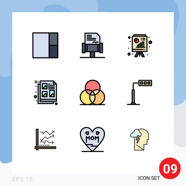 Pictogram Set Simple Filledline Flat Colors Construction Wheel Business Report — 스톡 벡터