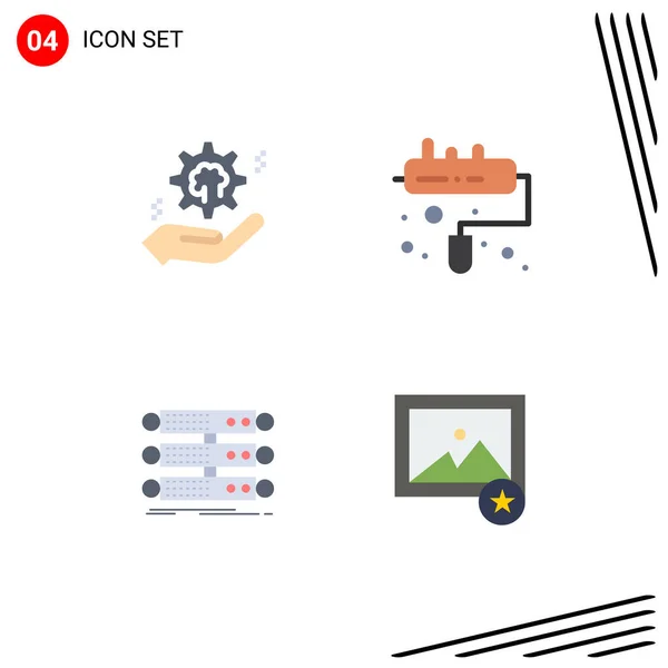 Icônes Plates Vectorielles Thématiques Symboles Modifiables Réglage Structure Cerveau Peinture — Image vectorielle