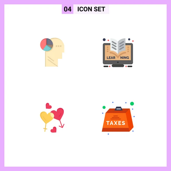 Modern Set Flat Icons Pictograph Graph Man Thinking Learning Love — Vector de stock
