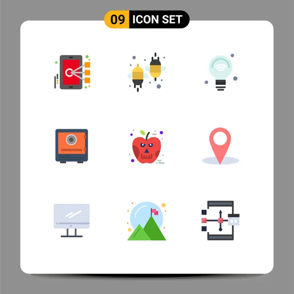 Mobile Interface Flat Color Set Pictograms Lock Bank Fly Safe — Archivo Imágenes Vectoriales