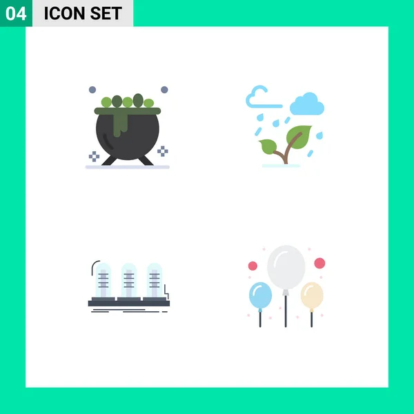 Group Flat Icons Signs Symbols Cauldron Lamp Green Leaf Tube — Stock Vector