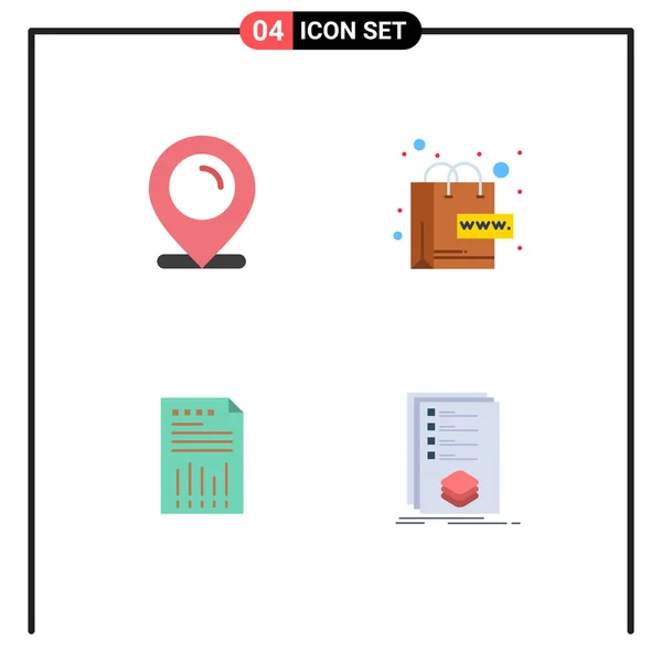 Moderno Set Icone Piatte Simboli Come Posizione Affari Shopping Web — Vettoriale Stock