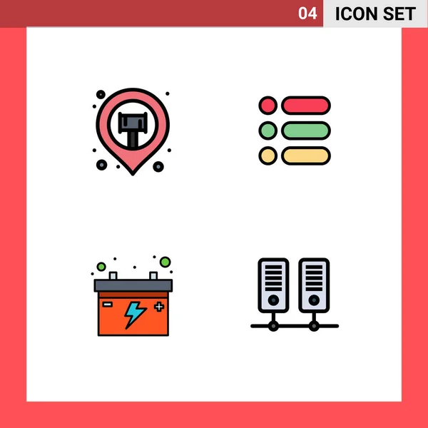 Symboles Icône Universelle Groupe Couleurs Plates Filledline Modernes Emplacement Batterie — Image vectorielle