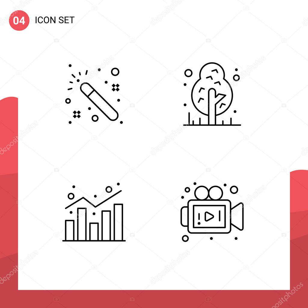 Stock Vector Icon Pack of 4 Line Signs and Symbols for magic, report, camping, tree, statistics Editable Vector Design Elements
