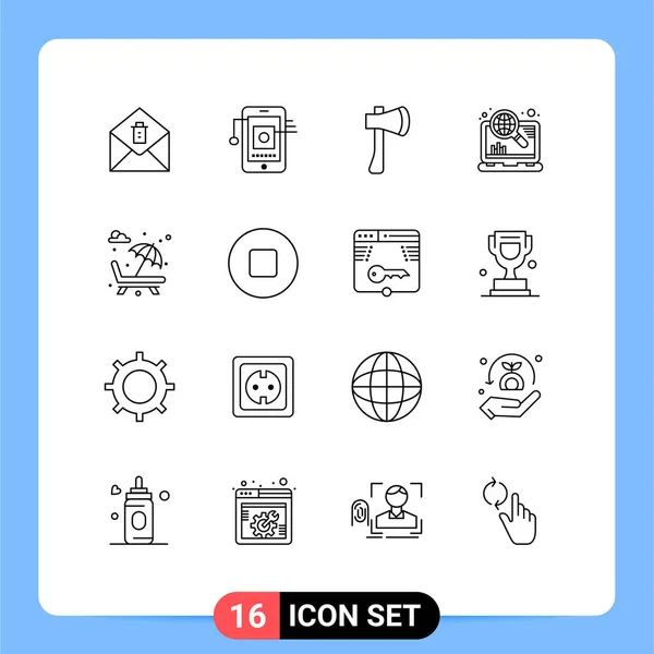 Set Modern Icons Sysymbols Signs Sun Bed Optimization Tool Marketing — Vector de stock