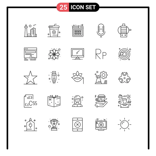 25现代标志和麦克风 产品和可编辑矢量设计元素符号的用户界面行包 — 图库矢量图片