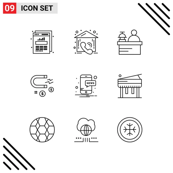 Universal Icon Symbols Group Modern Outlines Notification Mobile Concierge Magnete — Vettoriale Stock
