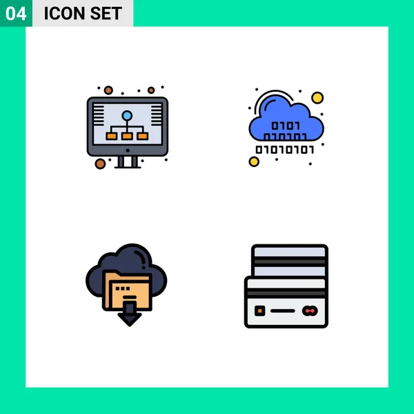 ダウンロード コード 編集可能なベクトルデザイン要素用の4つの商用ファイルラインフラットカラーパックのセット — ストックベクタ