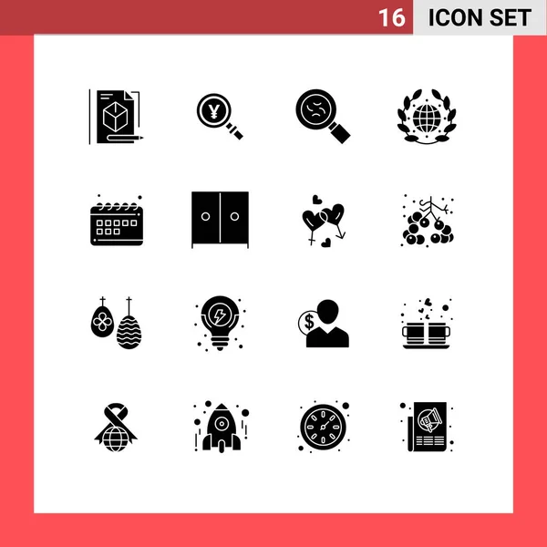 Modern Set Solid Glyphs Pictograph Seo World Find Day Earth — Archivo Imágenes Vectoriales
