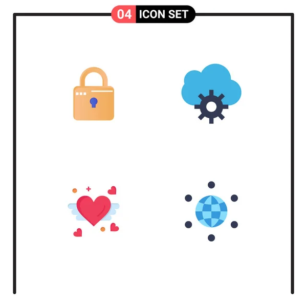 Creative Icons Modern Signs Sysymbols Louck Heart Security Data Global — Vector de stock
