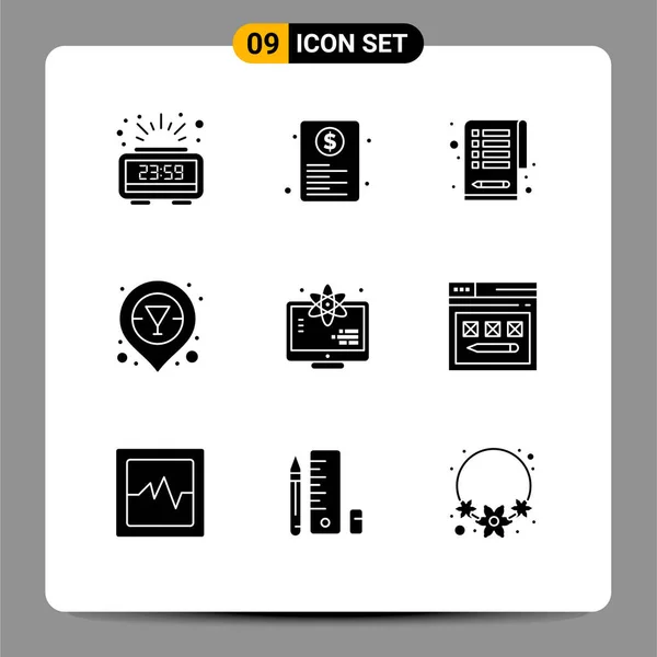 Universal Solid Glyphs Set Web Mobile Applications Science Atom Web — Stock Vector