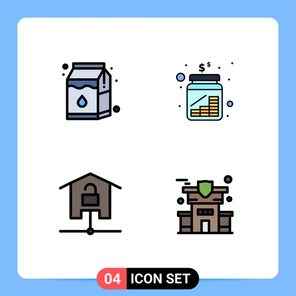 Universal Filledline Flat Color Skyltar Symboler För Mjölk Hem Kontanter — Stock vektor