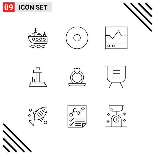 Conjunto Icones Modernos Símbolos Sinais Para Placa Coração Produtos Anel — Vetor de Stock