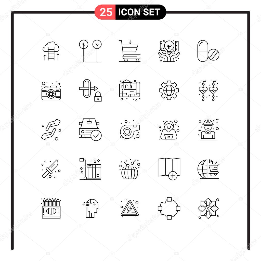 Stock Vector Icon Pack of 25 Line Signs and Symbols for drug, creative, plant, business, idea Editable Vector Design Elements