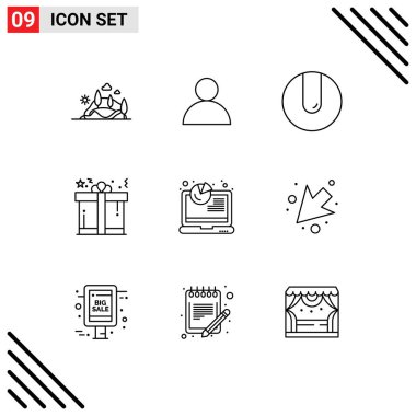 Seo, analiz, top, alışveriş, kutu düzenlenebilir vektör tasarım elementleri için 9 Modern UI Simgesi Simgesi seti