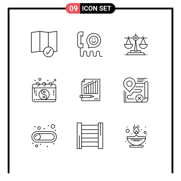 Thematic Vector Outlines Editable Symbols Analytics Statistics Balance Mandarin China — Stock Vector