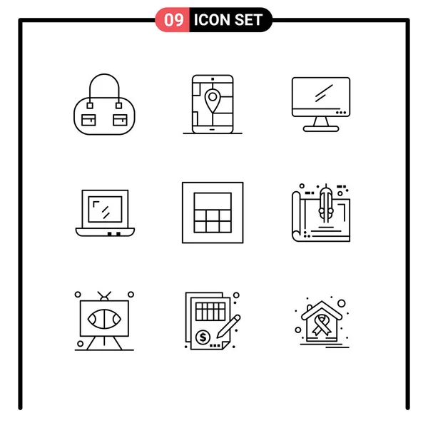 Creative Icons Modern Signs Sysymbols Blueprint Wireframe Device Calculator Design — Vector de stock