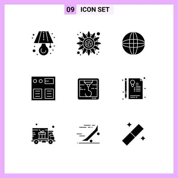 Pictogram Set Van Eenvoudige Solid Glyphs Van Document Hock Internet — Stockvector