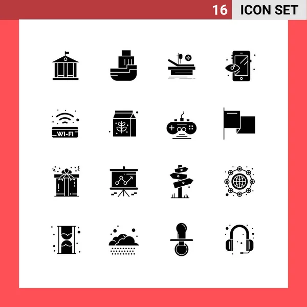 Mobile Interface Solid Glyph Set Pictograms Signal Public Sign Operation — 스톡 벡터