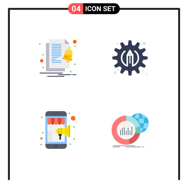 Flat Icon Pack Símbolos Universais Alerta Compras Notificar Lápis Grandes — Vetor de Stock